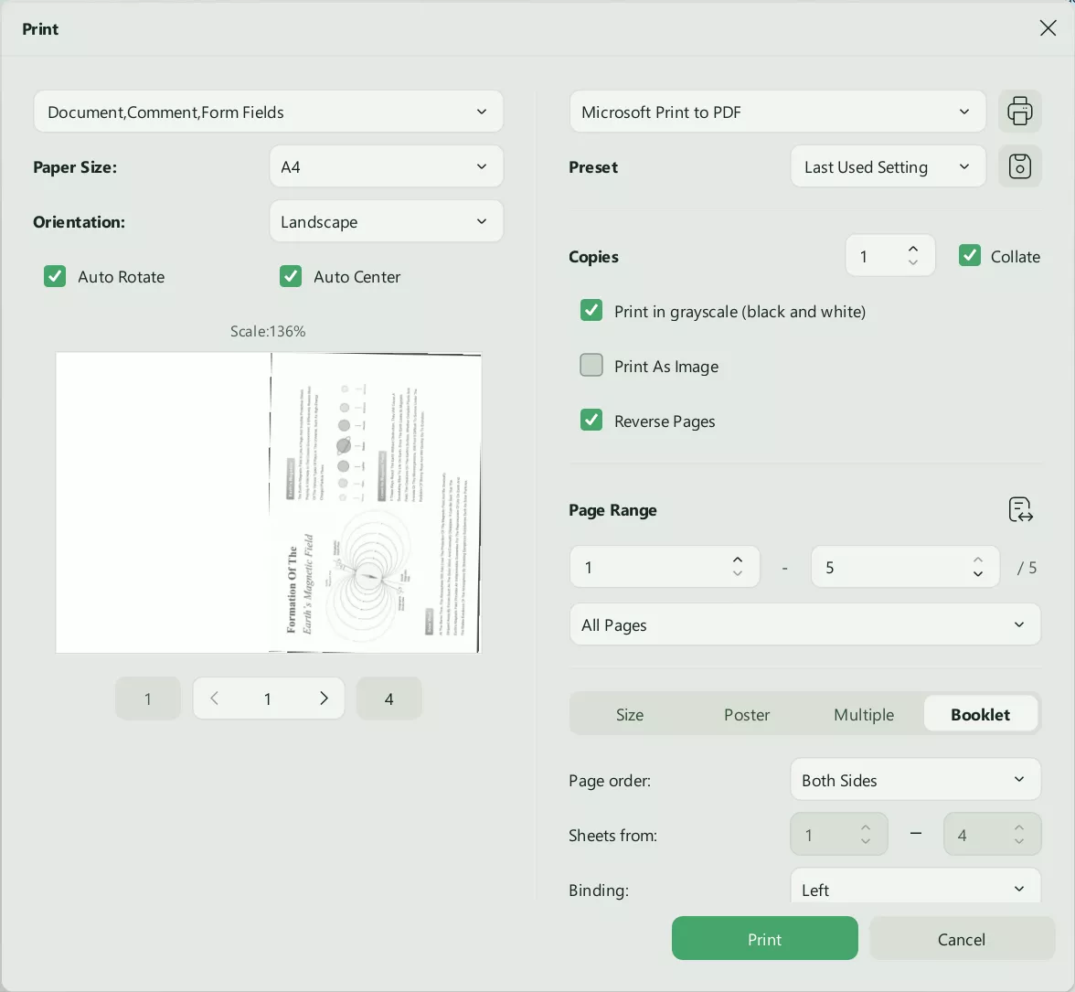 change paper size in pdf page size