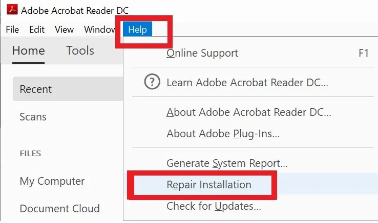 repair adobe reader repair installation