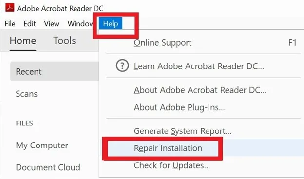 PDF 검색이 되지 않음 수리 설치