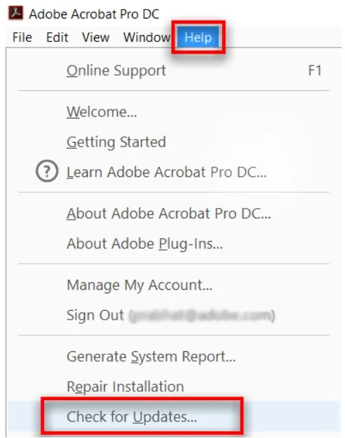 repair pdf file adobe check for updates