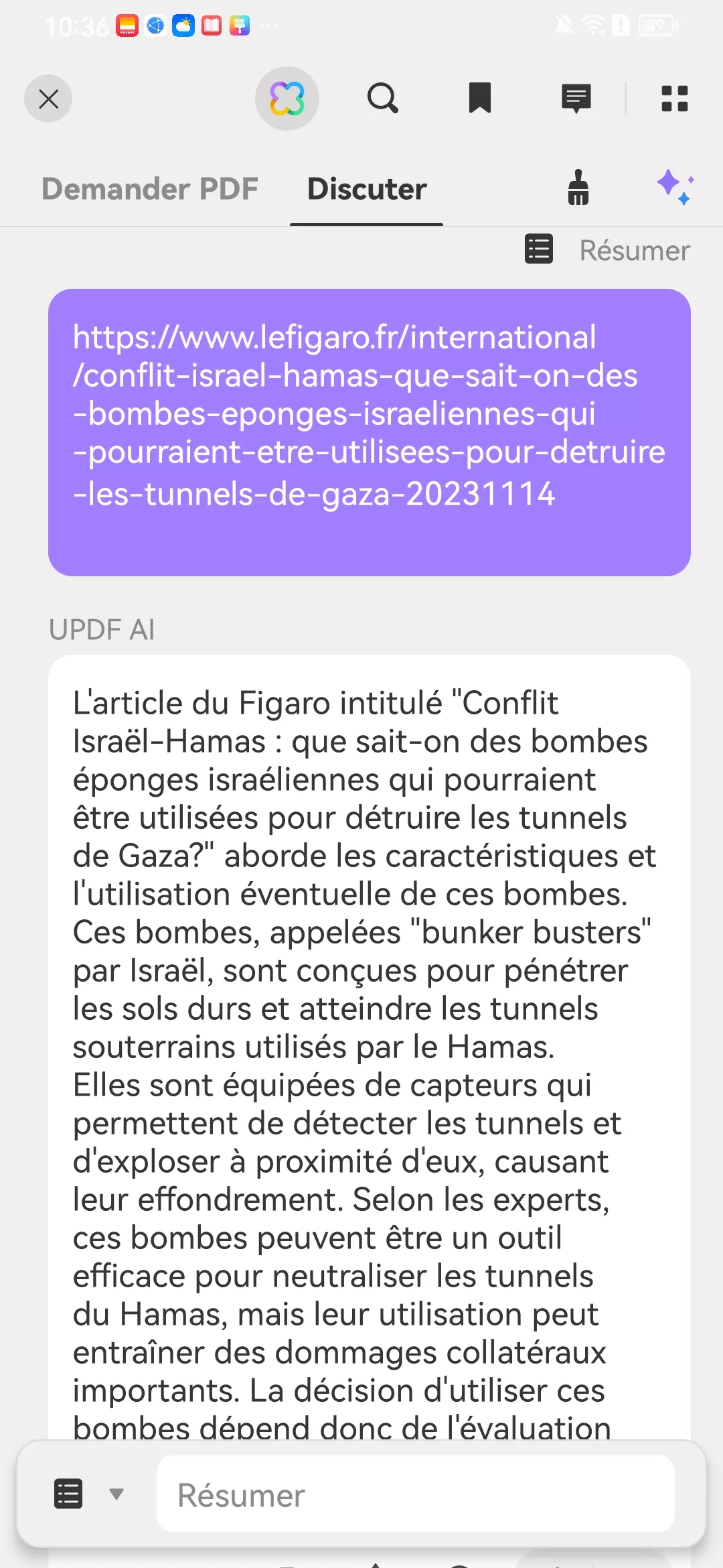 résumer un lien avec AI