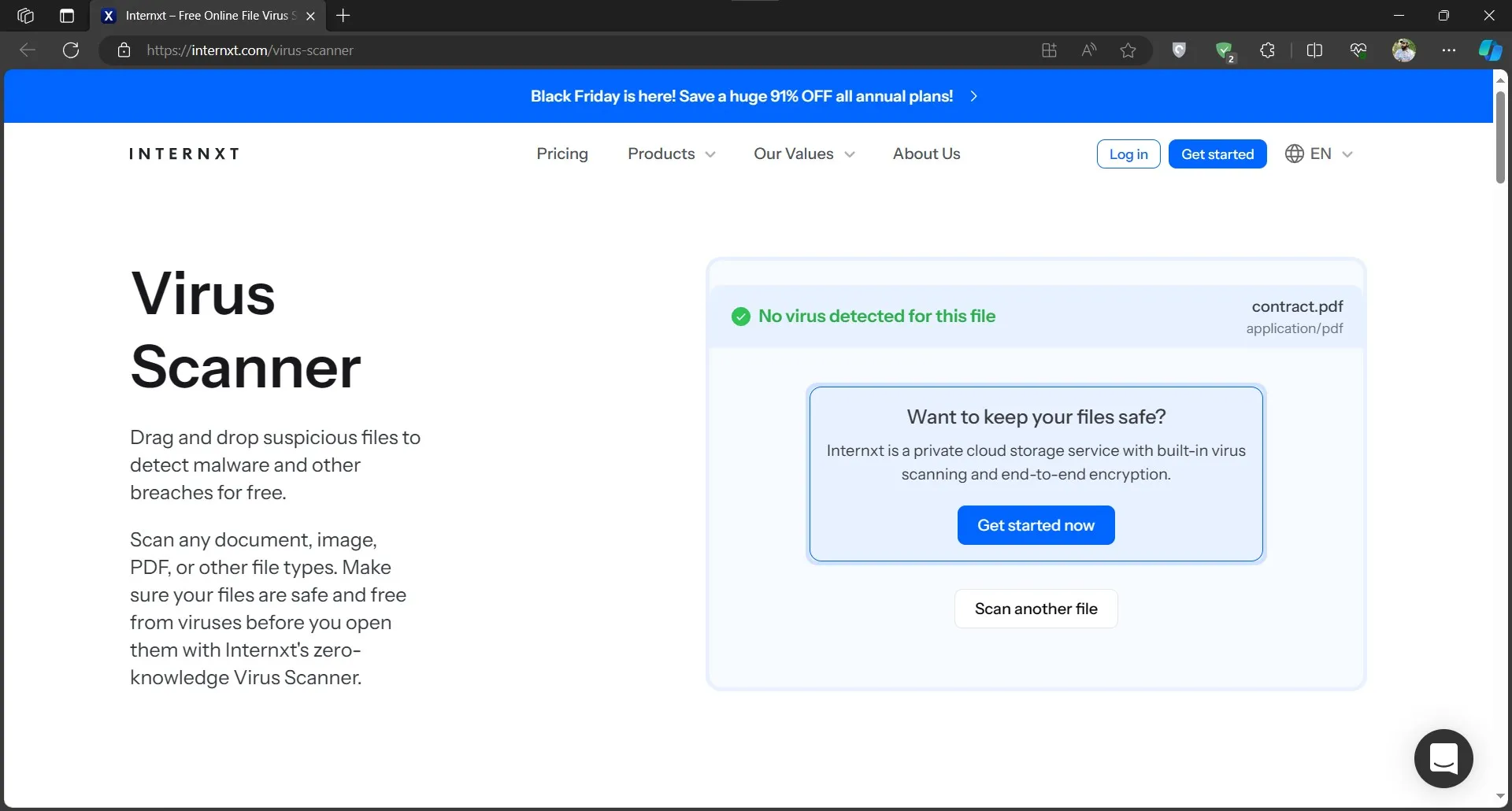 scan pdf for virus internxt