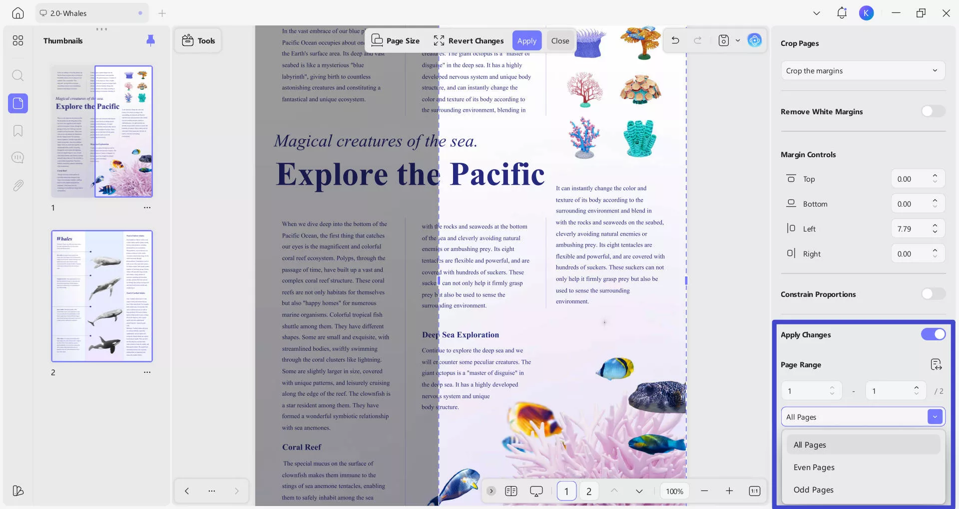 select pange range after cropping pages