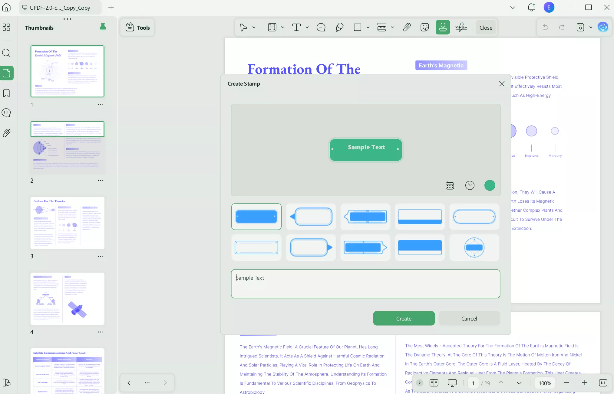 create stamp in updf