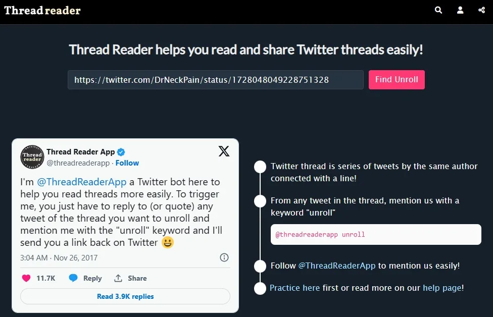 Twitter スレッドを PDF に変換して展開ボタンを見つける