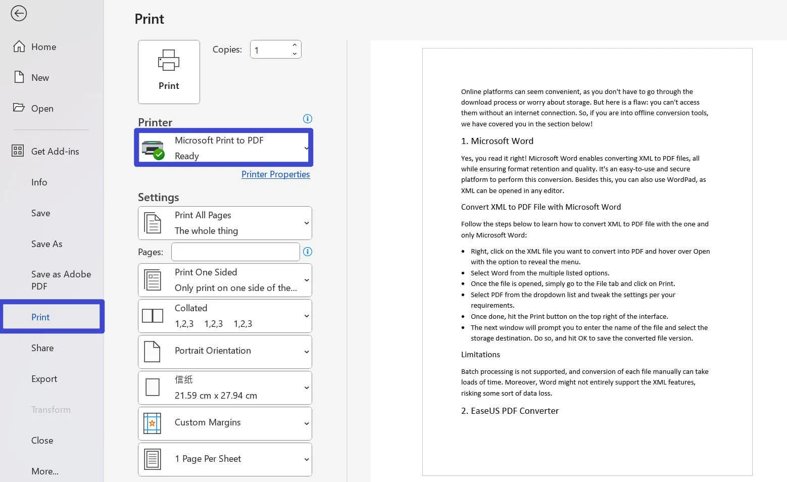 da xml a pdf con Microsoft Word