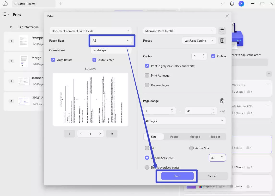 a4 pdf to a5 batch print
