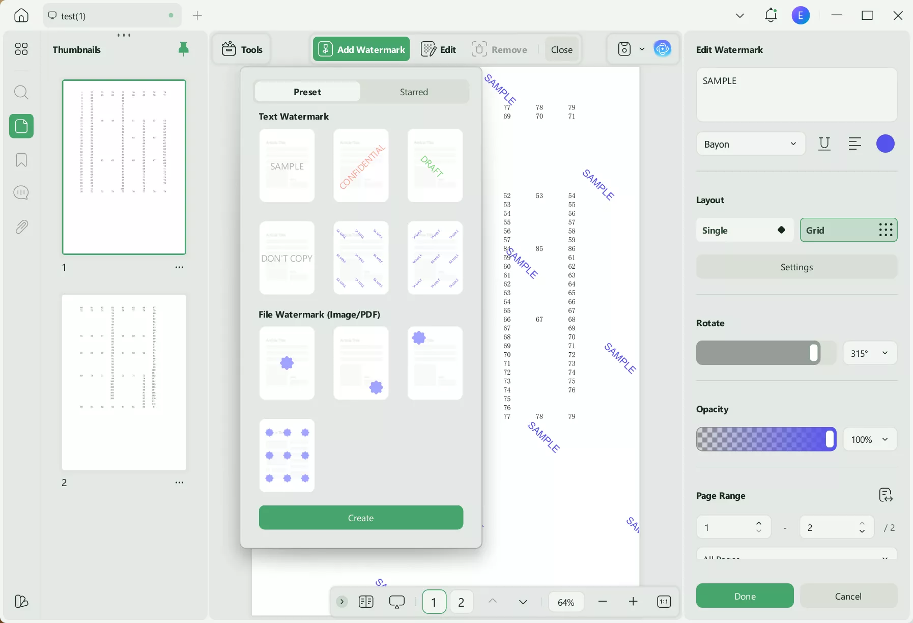 Customize watermark settings