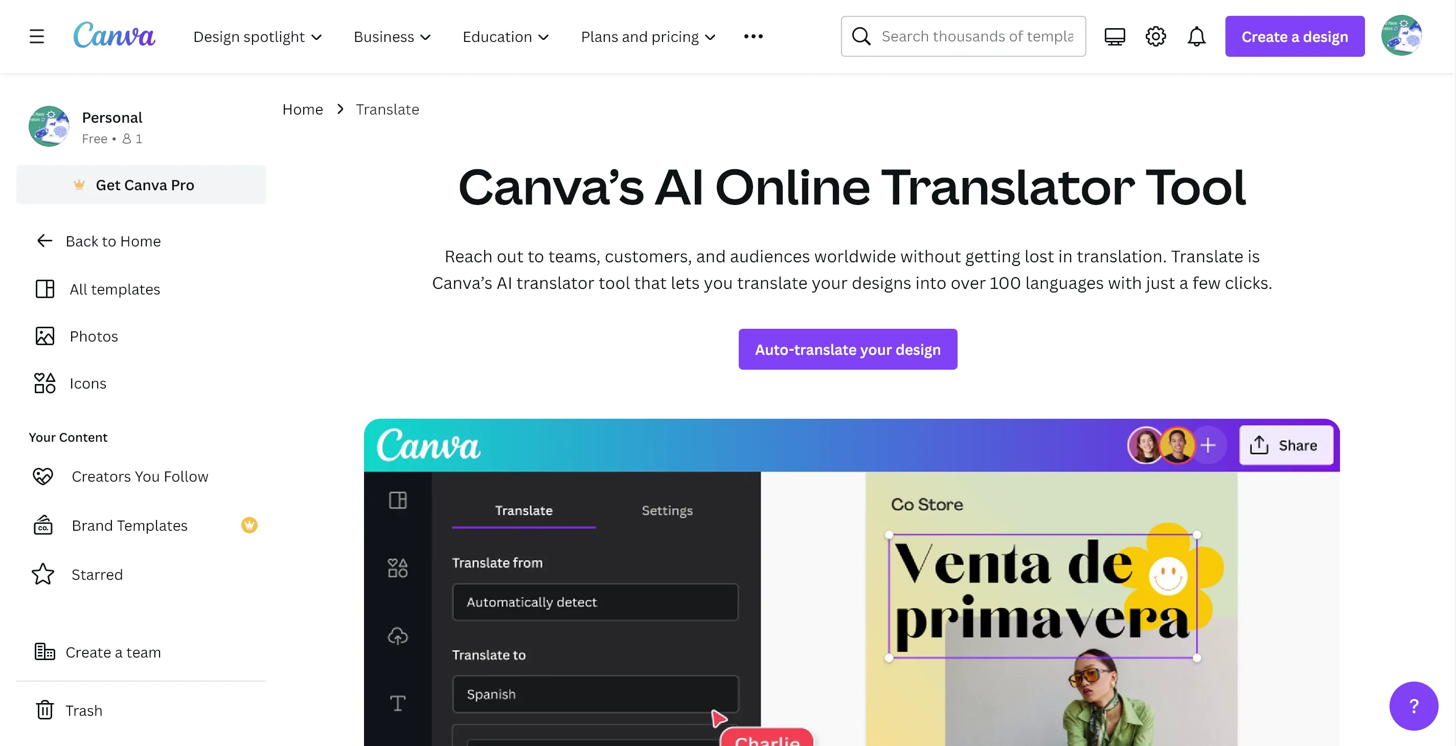 ai image translator canva