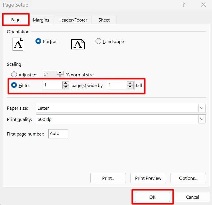 excel to pdf fit to page page setup