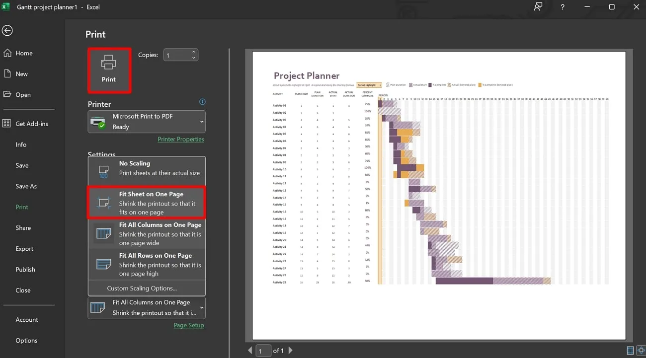 excel to pdf fit to page print button