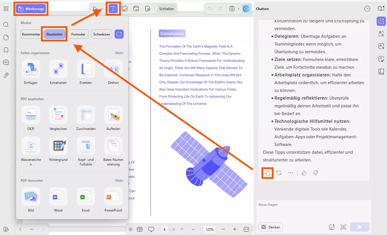 Den Inhalt kopieren und ihn in das PDF einfügen