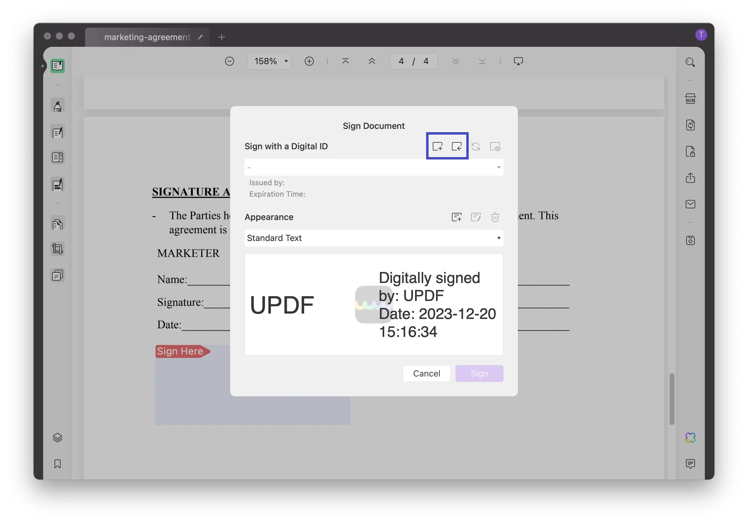 create or import a digital signature