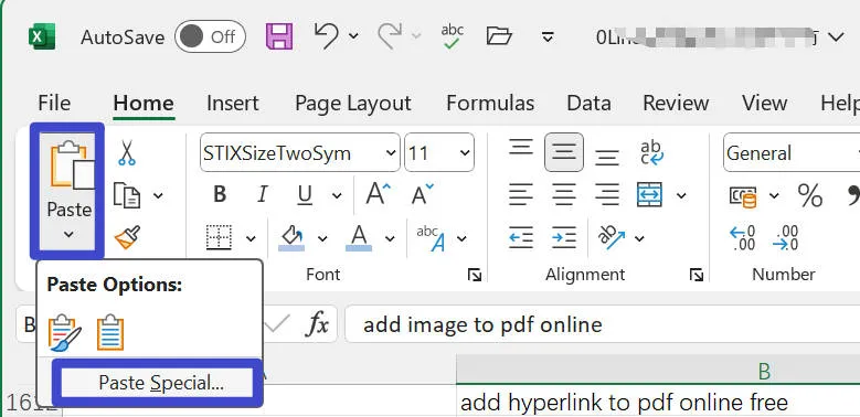 embed word into excel using paste special
