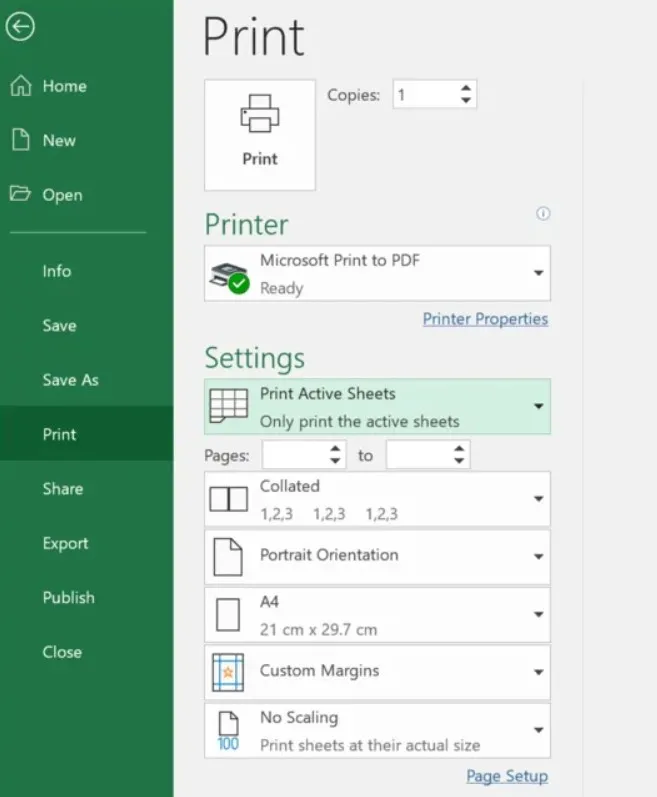 excel print to pdf print settings