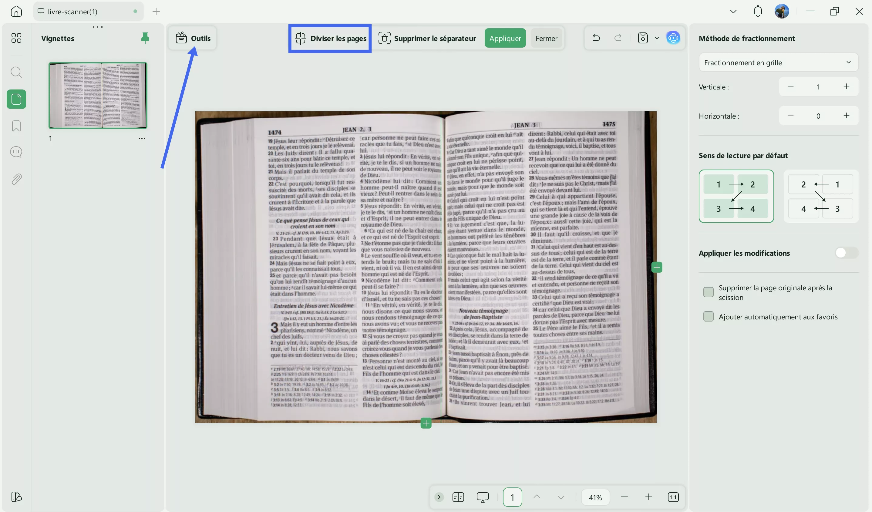 fractionner page pdf
