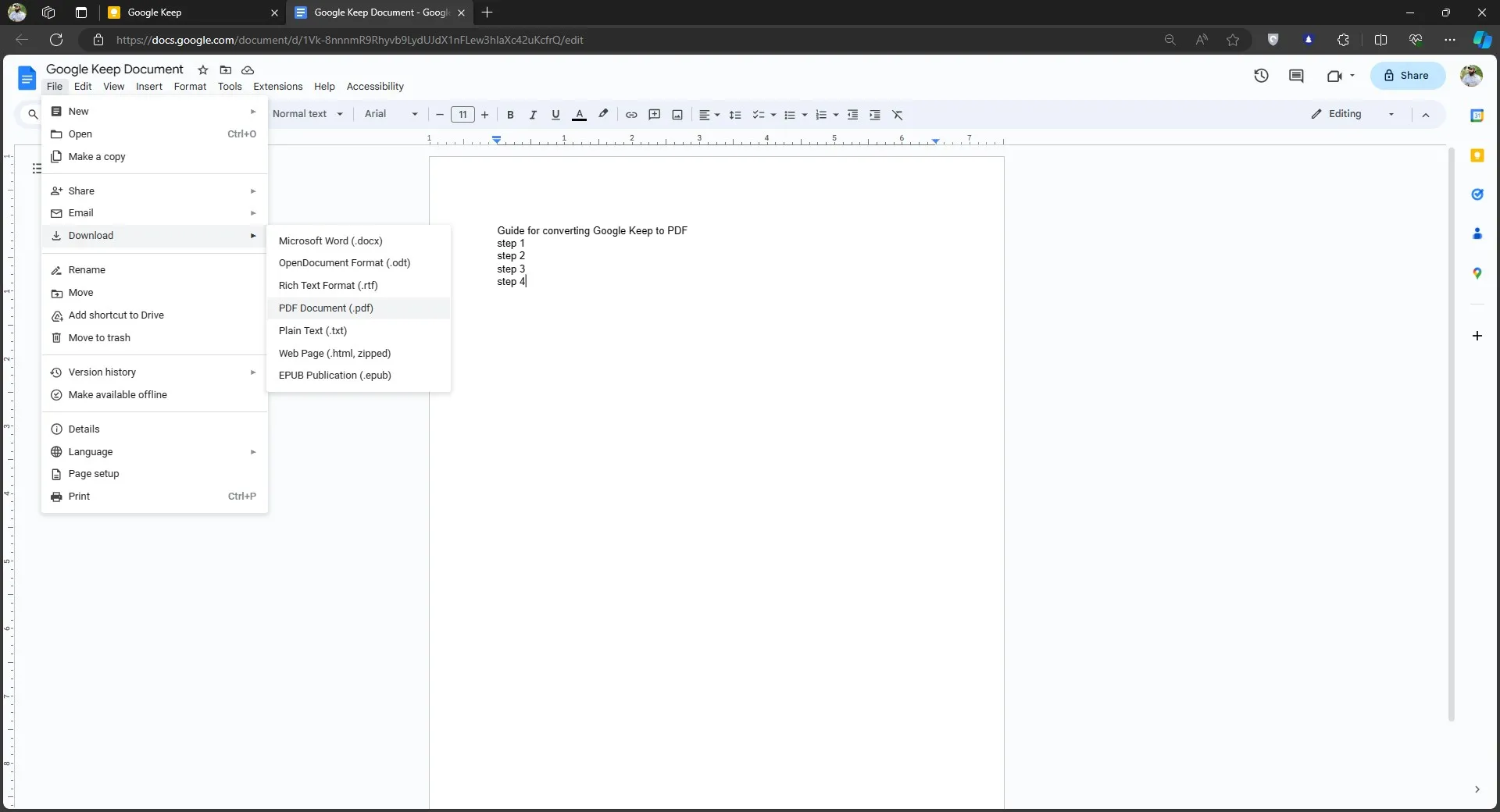 google keep to pdf download