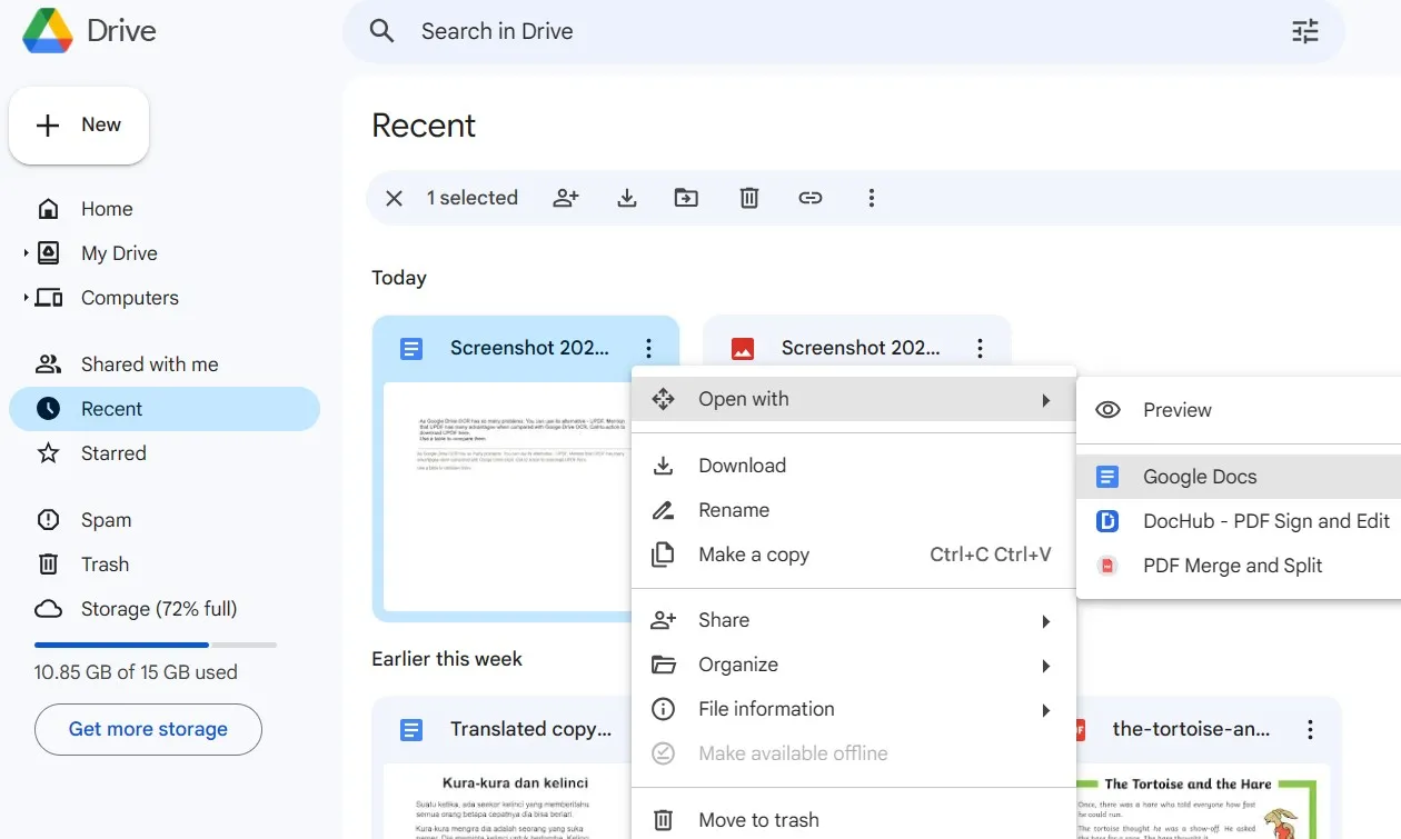googleドライブocr googleドキュメントで開く