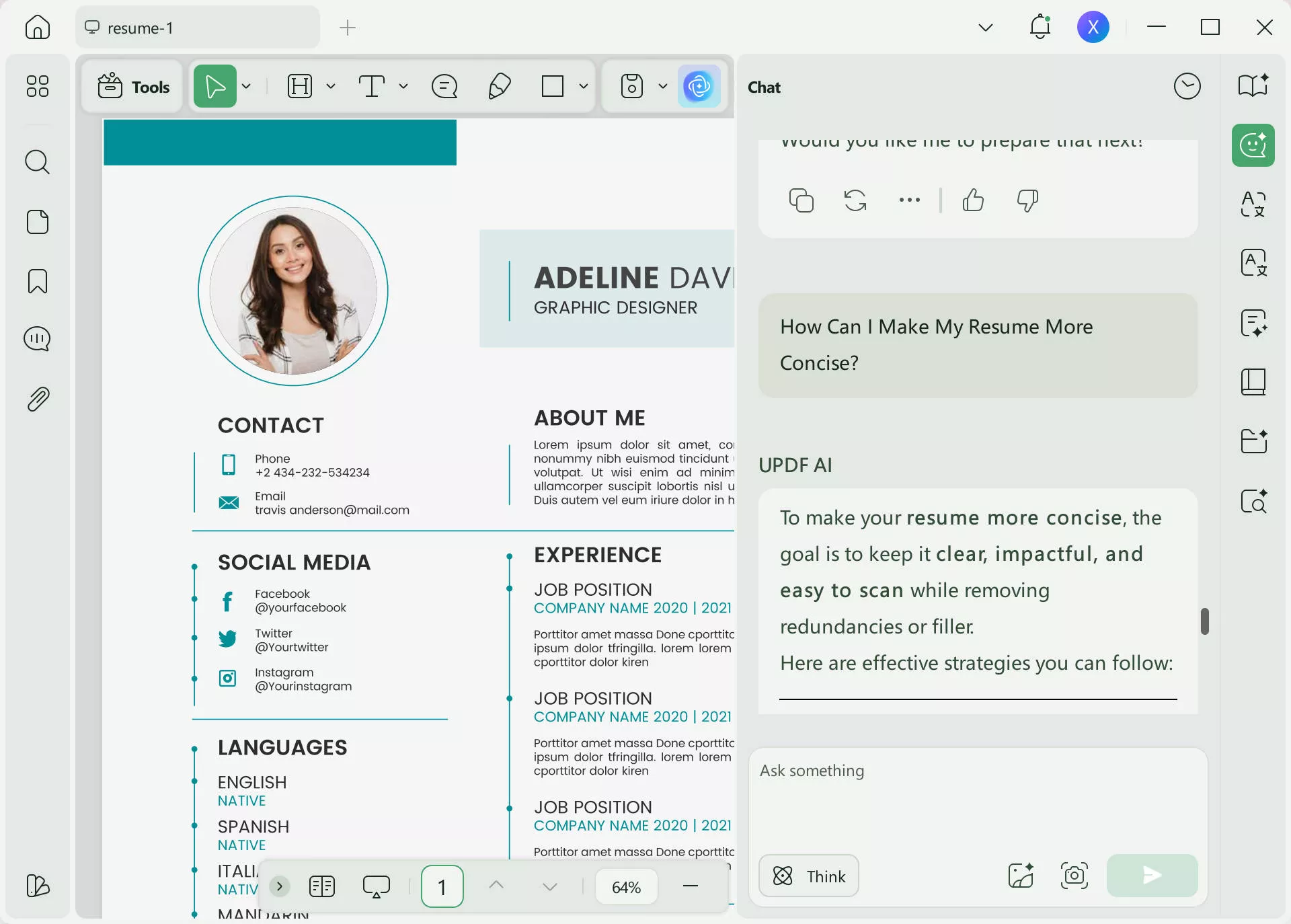 ai resume builder updf chat mode