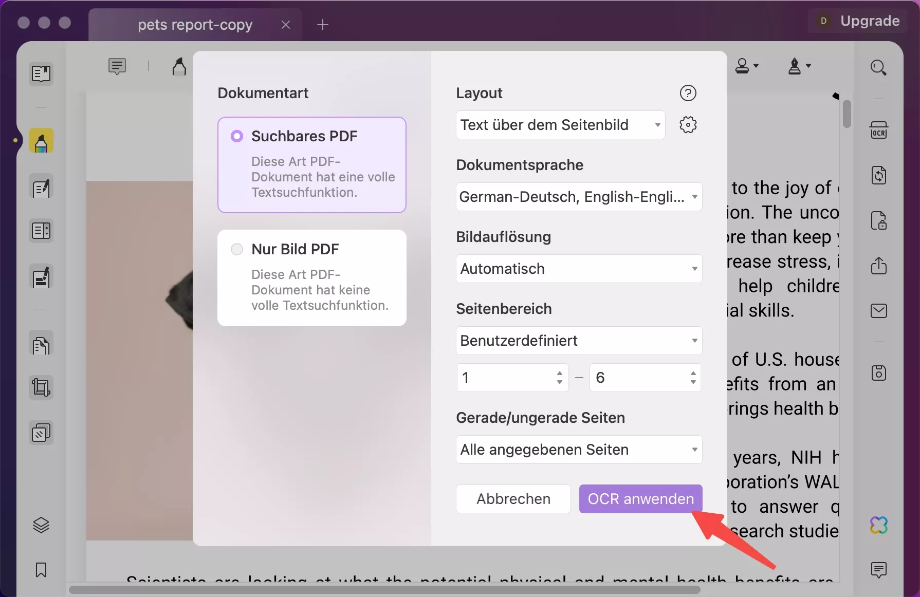 Das OCR-Tool aufrufen und die Layout-Eigenschaften eingeben