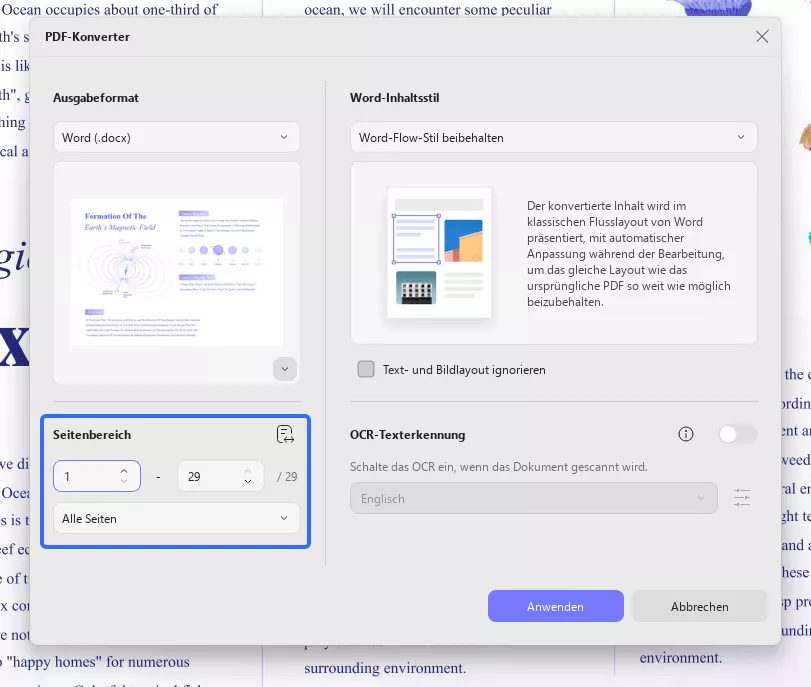 PDF in Word exportieren Einstellungen