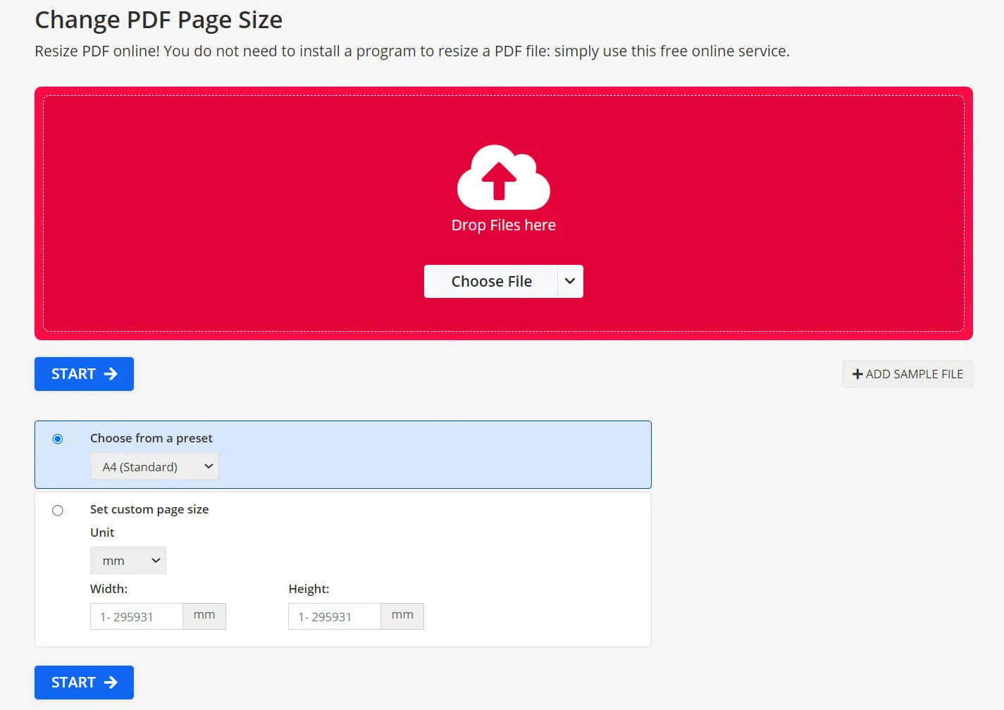 PDFですべてのページを同じサイズにする pdf2go