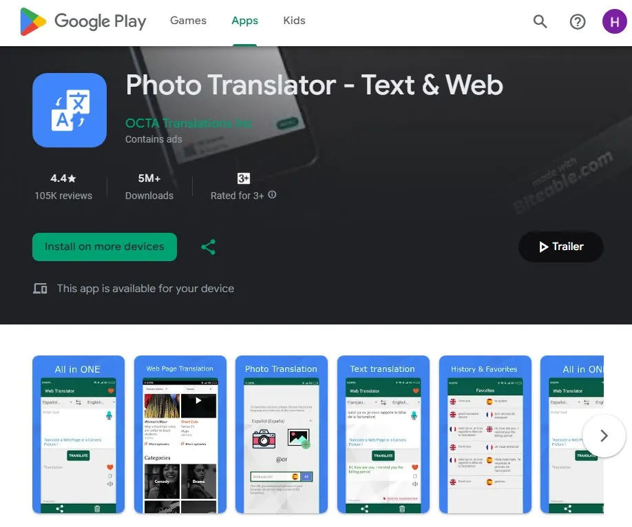 traductor de imagen Photo Translator - Text & Web