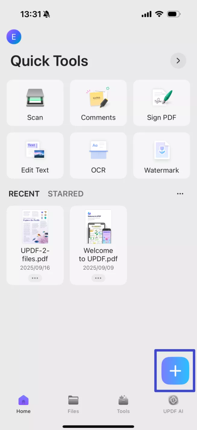 tap the “+” in the bottom-right corner