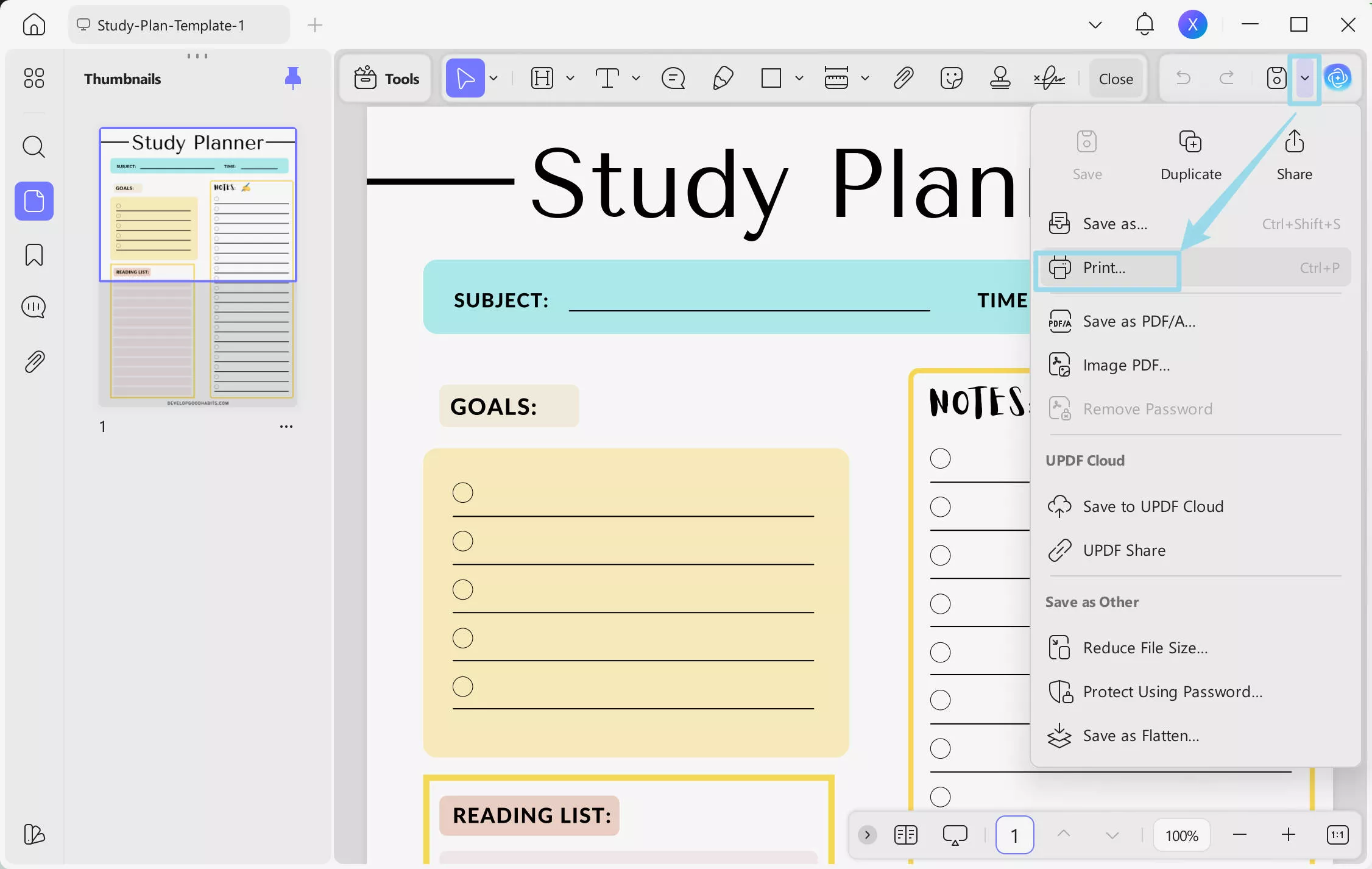 2024 academic planner print option