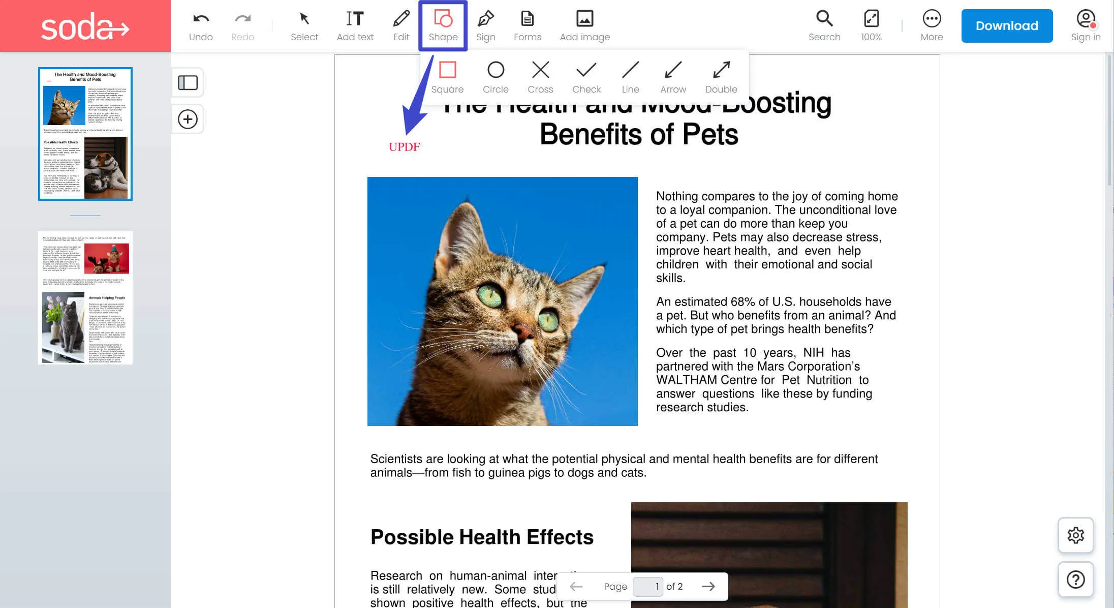 draw shape to remove watermark in sodapdf