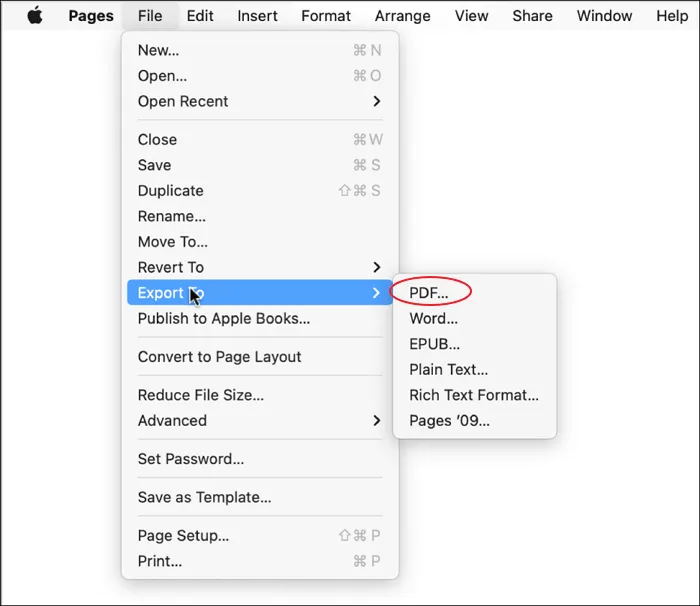 convert pages to pdf on mac