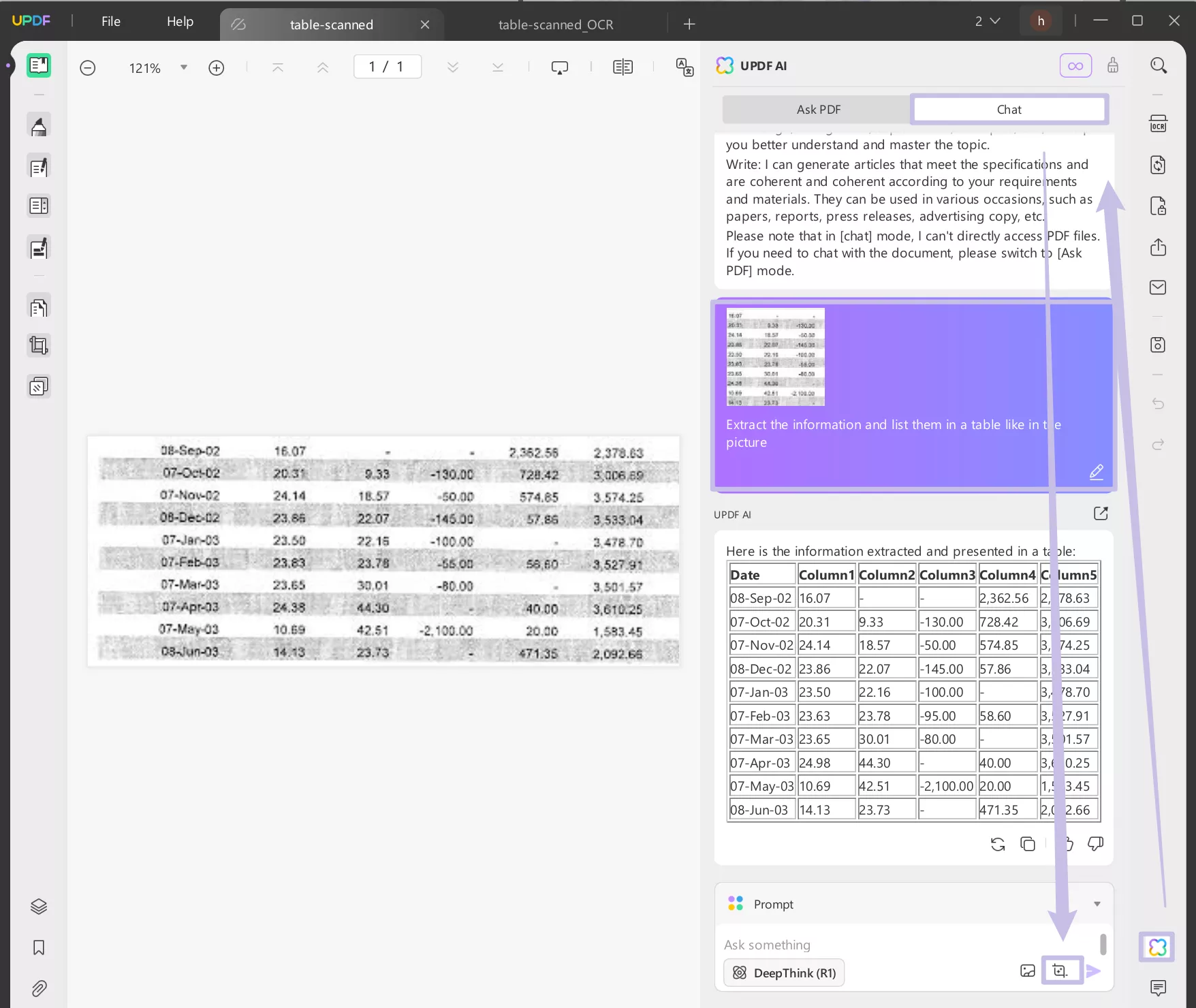 Screenshot scanned PDF with UPDF AI windows
