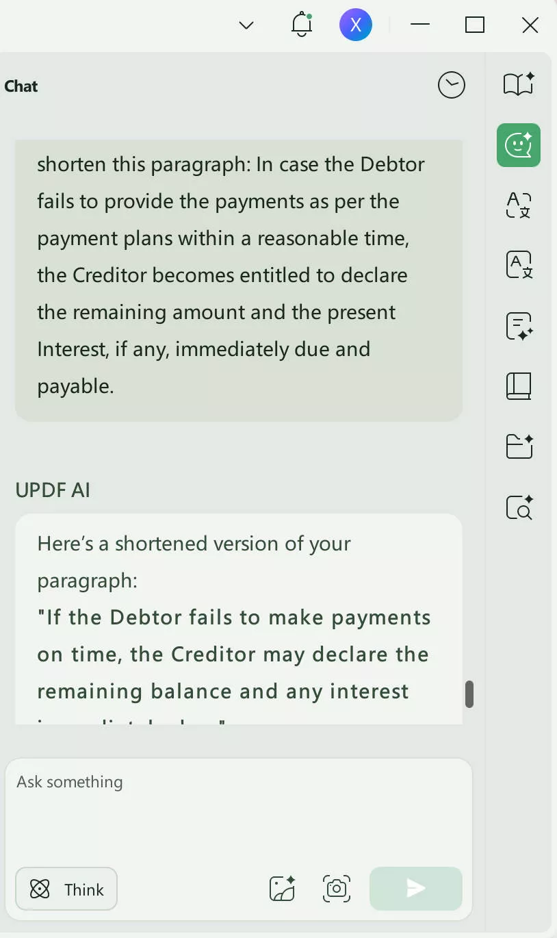 shorten the paragraph updf ai