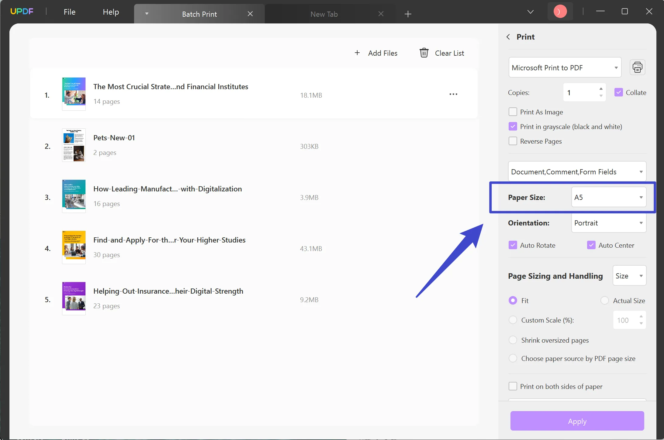 a4 pdf na a5 hromadný tisk