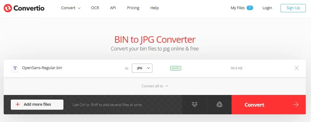 bin to pdf convertio convert button