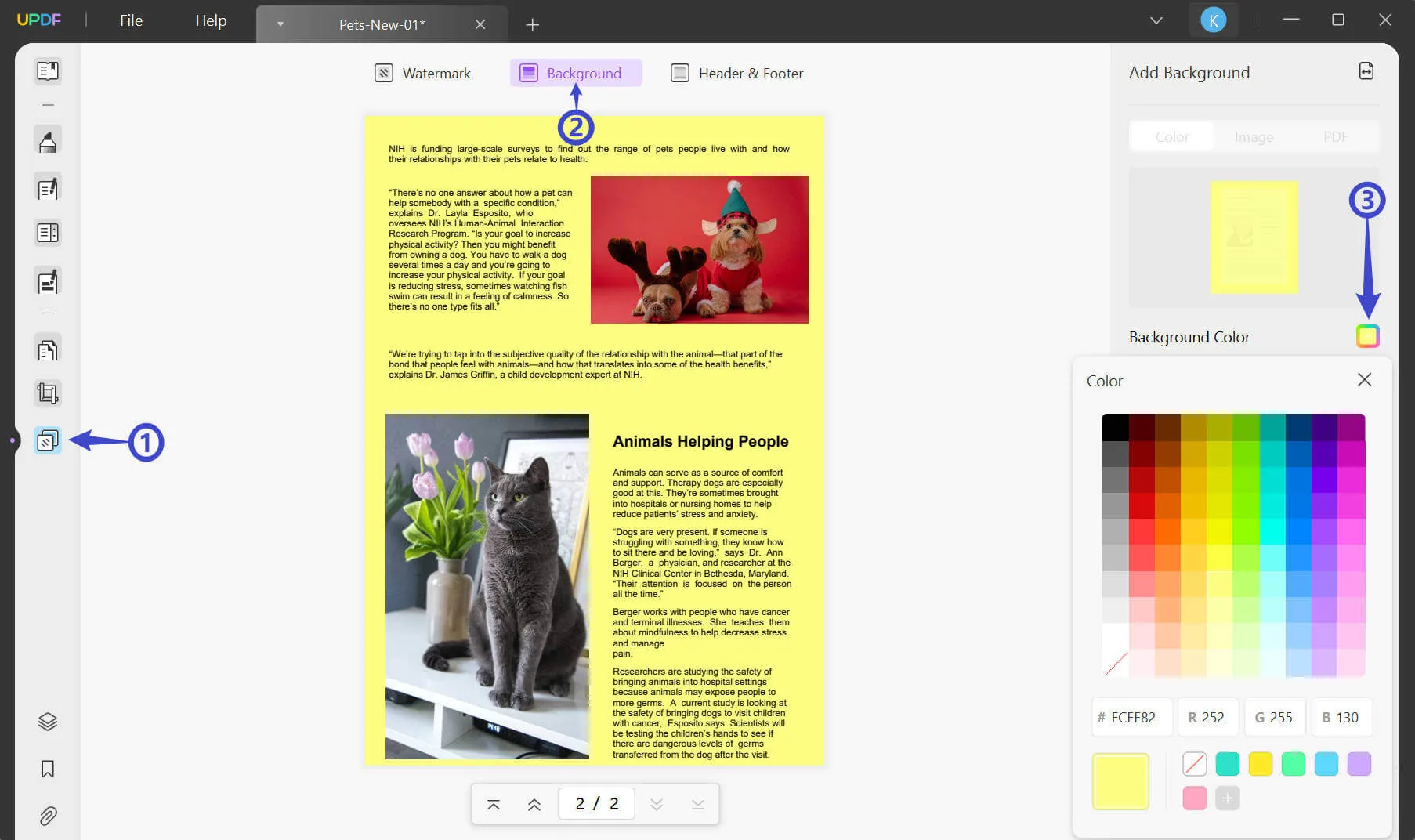 تغيير لون خلفية pdf
