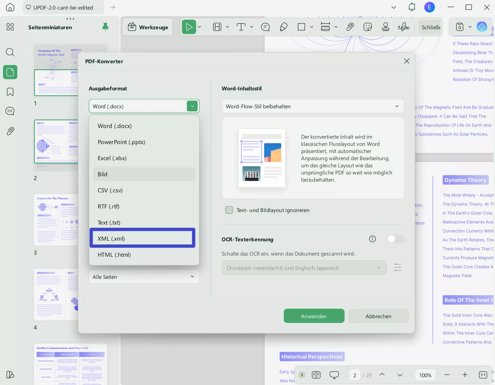 PDF in xml exportieten