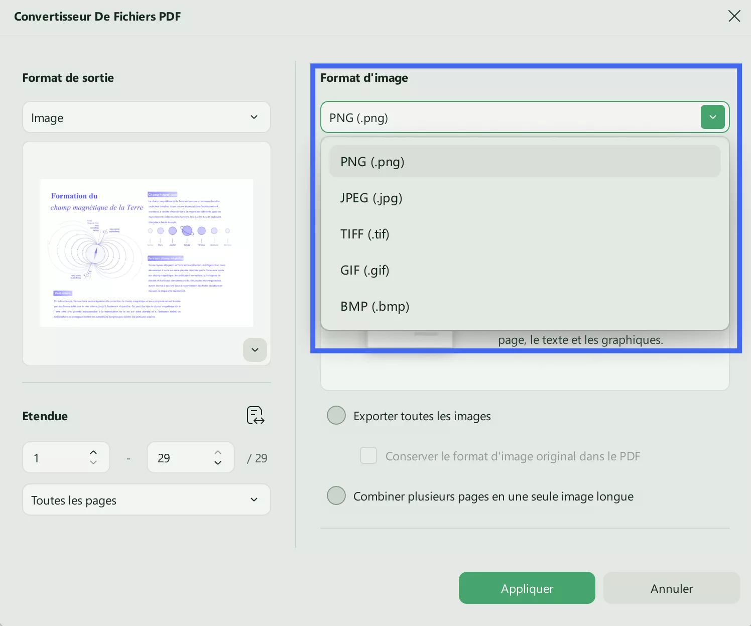 choisir des formats des images