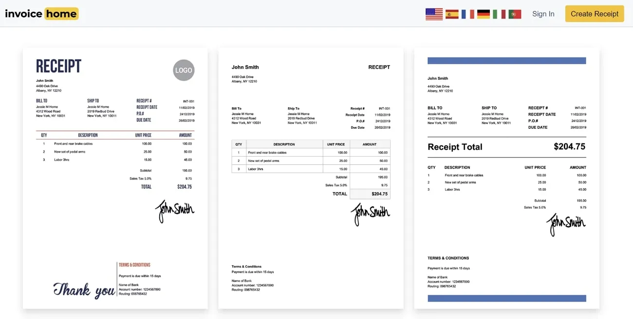 領収書 invoice home 領収書テンプレート
