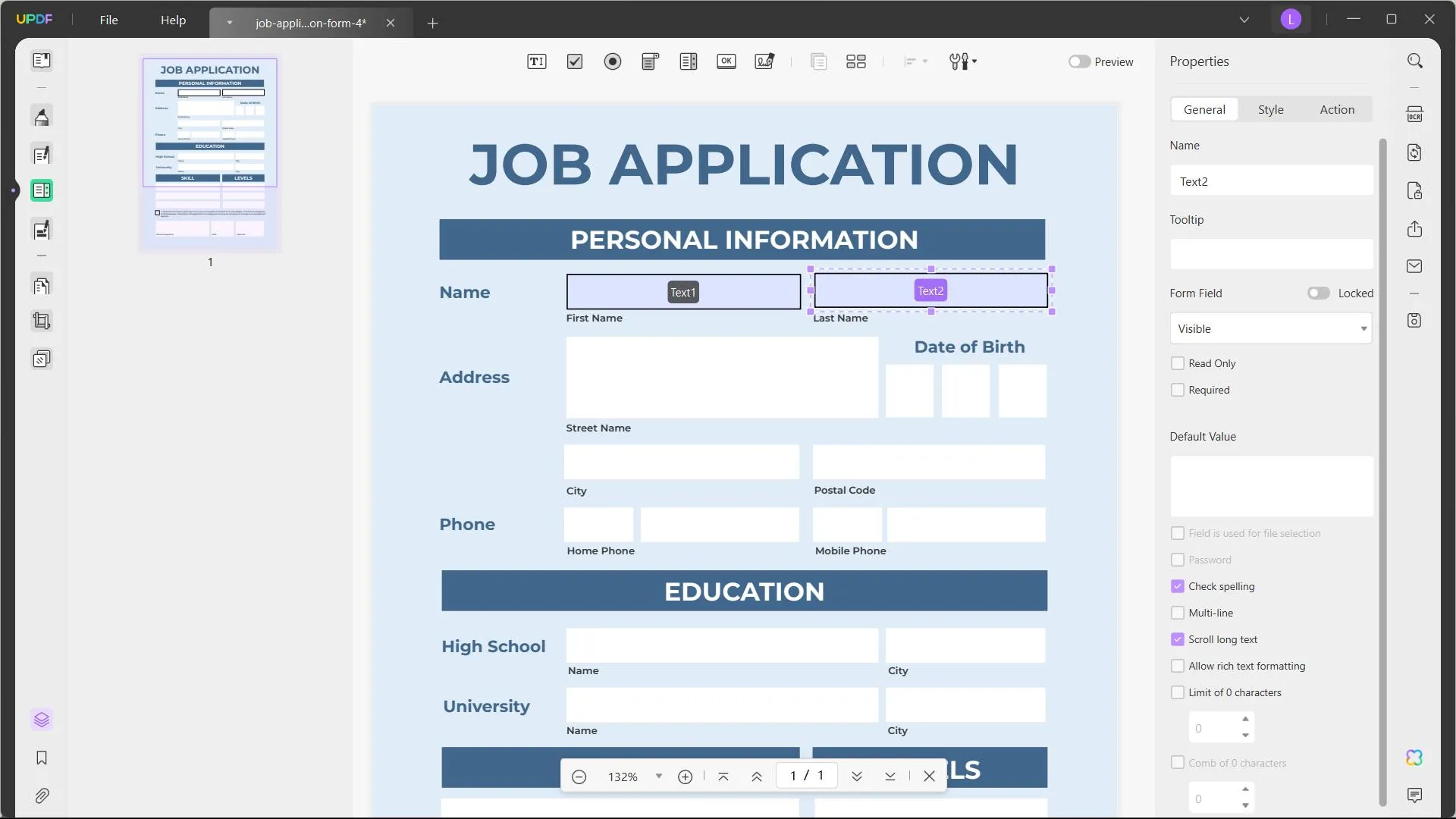 Edit PDF in Bluebeam updf edit form