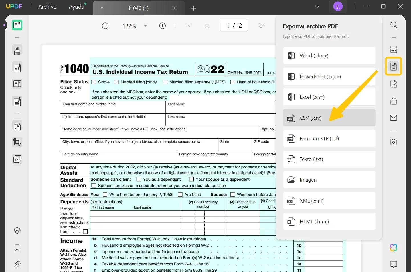 convertidor pdf a csv updf