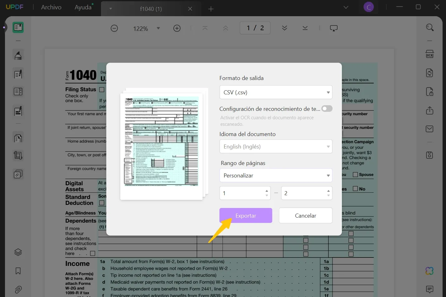 exportar y convertir pdf a csv gratis