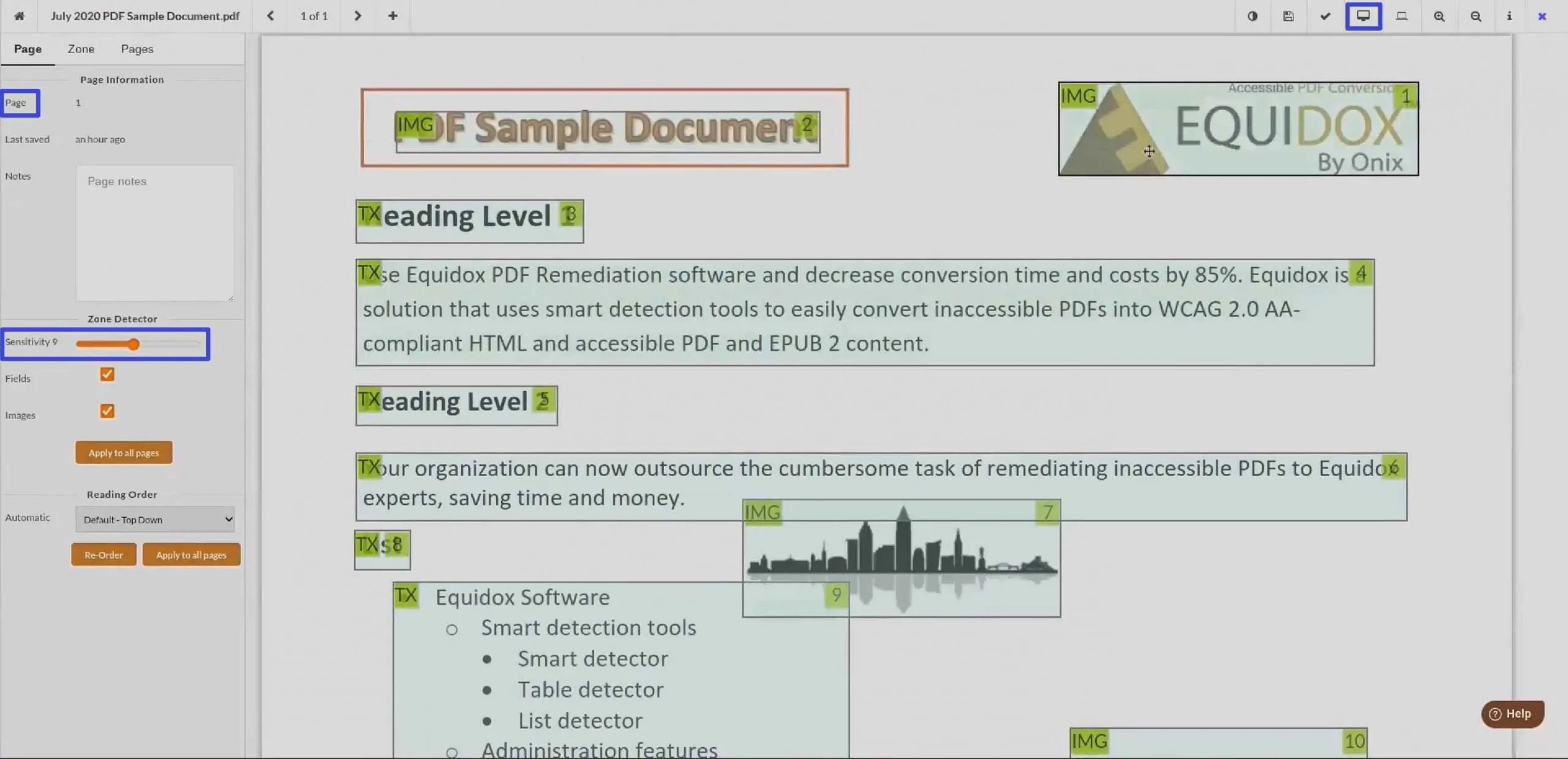 pdf remediation adjust the page sensitivity