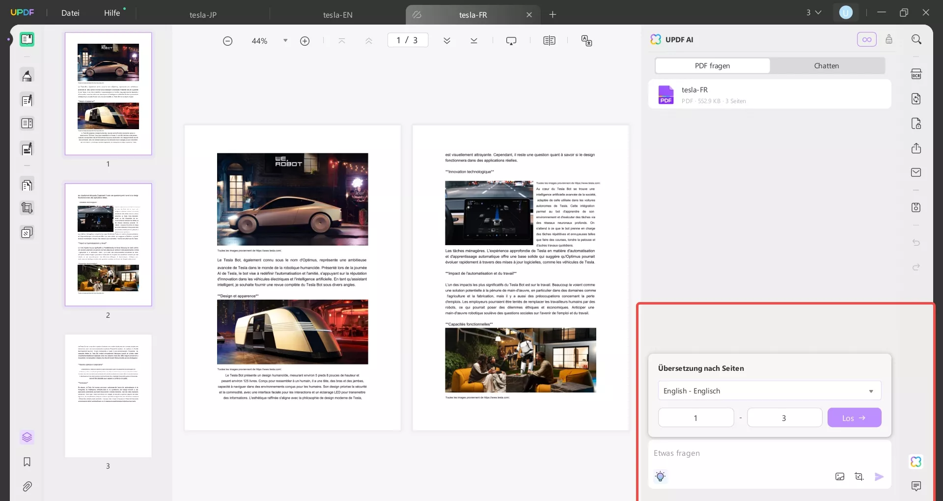 Übersetzung des gesamten Dokuments