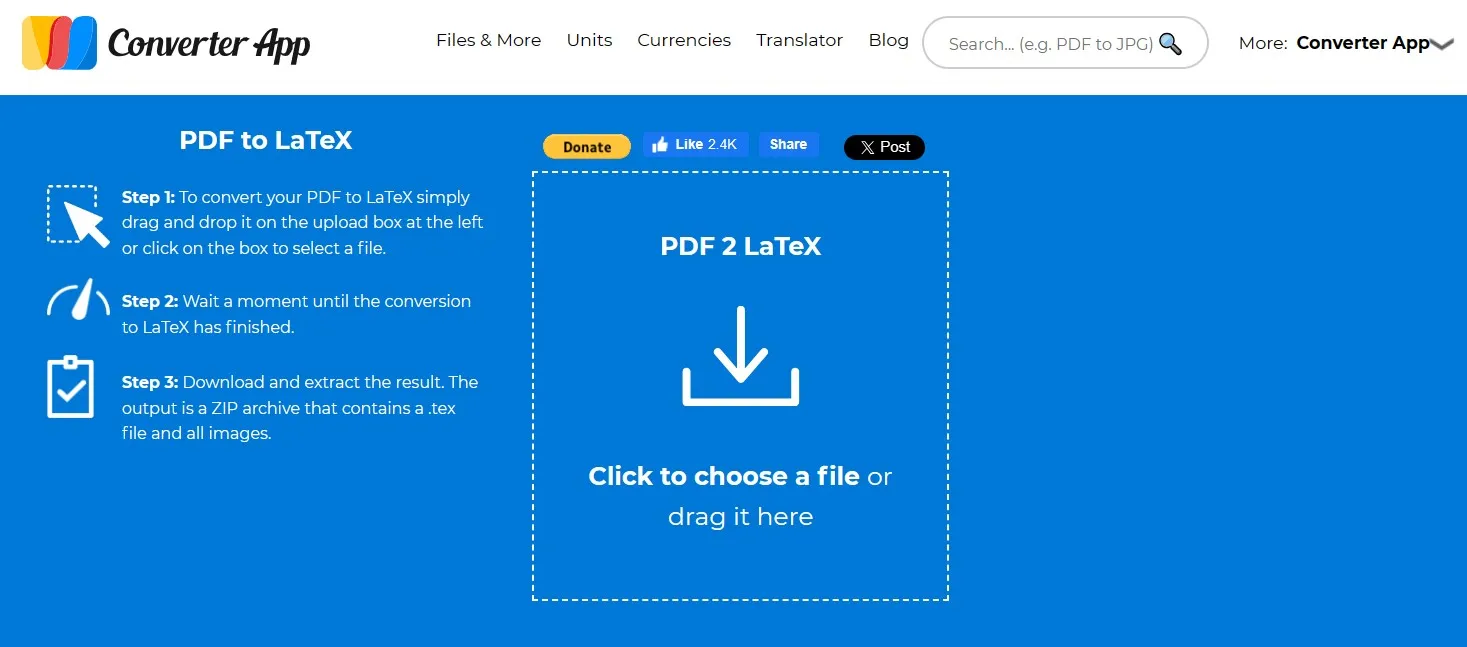 pdf to latex Converter APP choose file