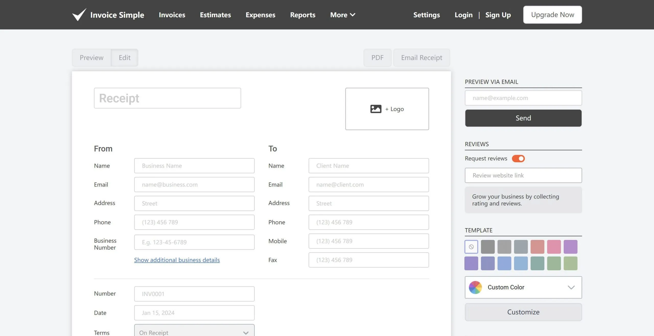 receipt generator invoice simple