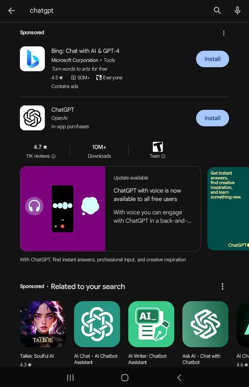 chatgpt android search