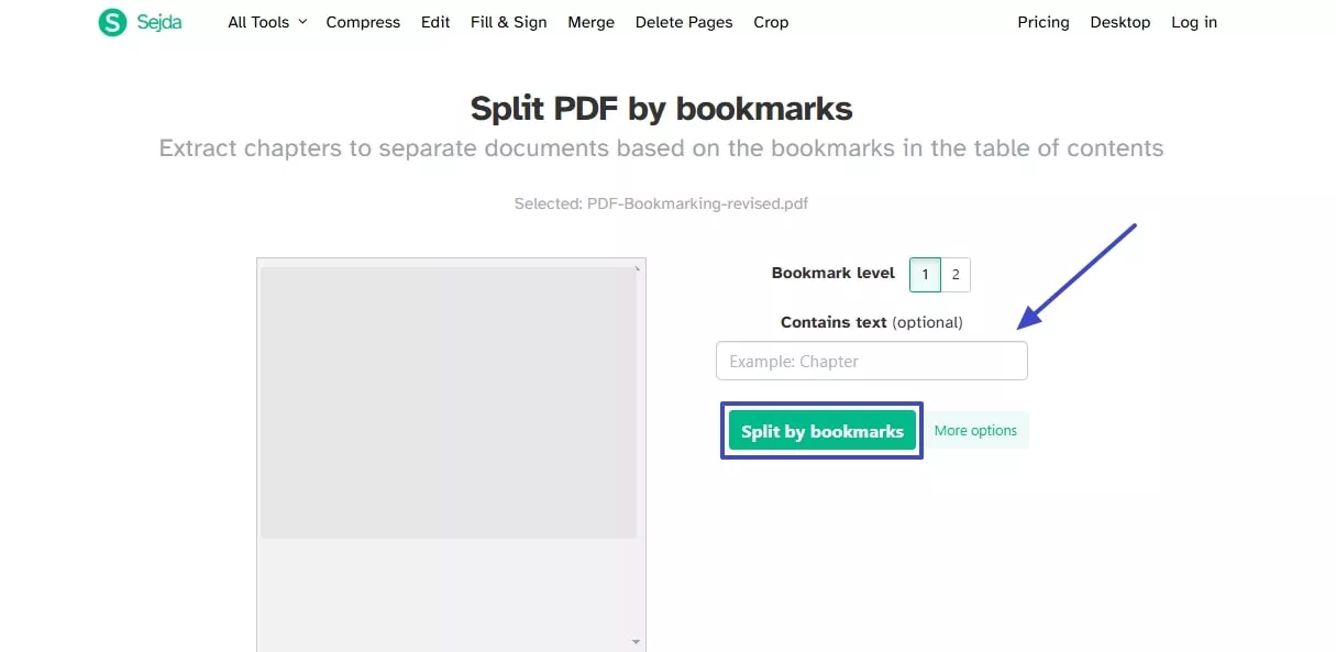 choose bookmark level and execute