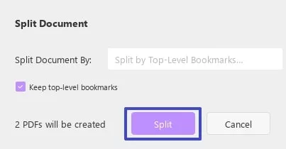 split by bookmarks updf