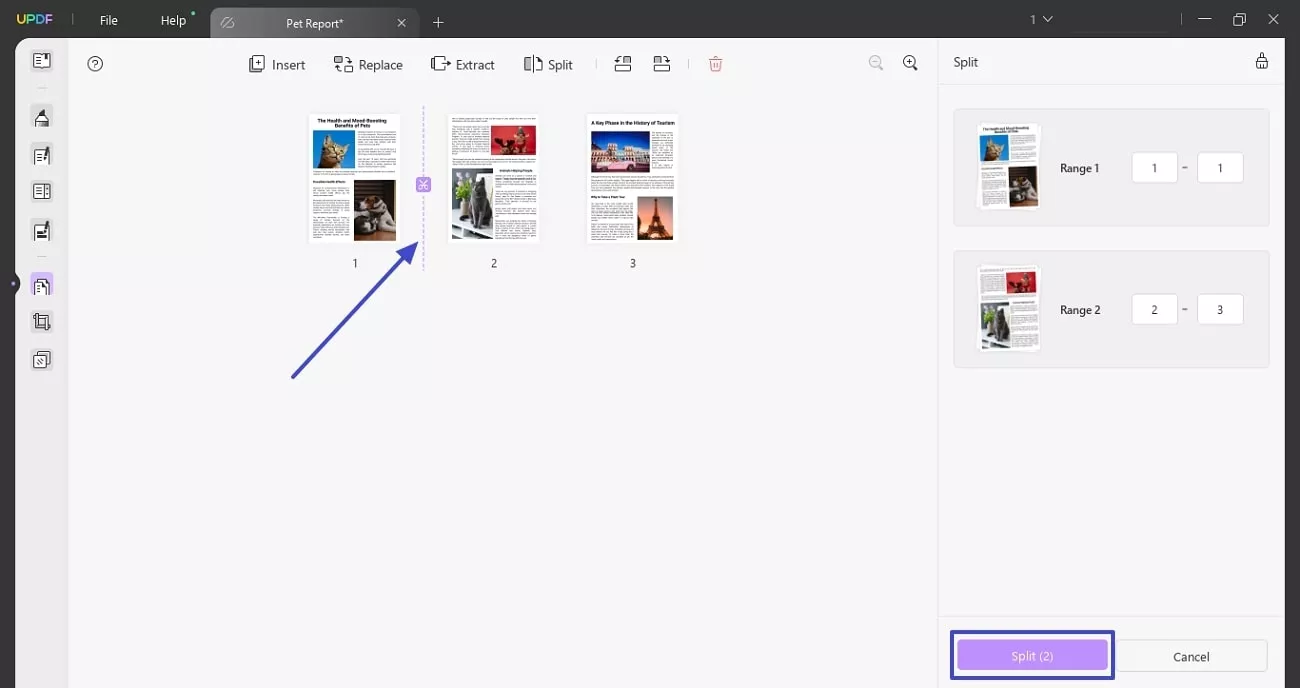 split by custom range updf